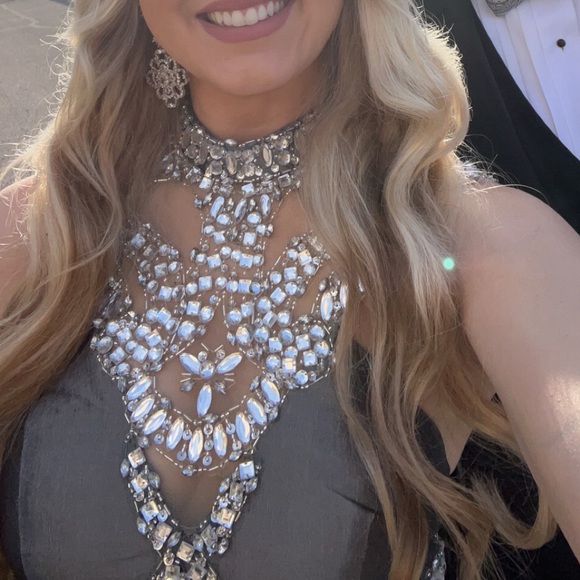 Rachel Allan Gunmetal Gray/Silver Gown w Silver Rhinestones - 2 piece - Picture 8 of 8